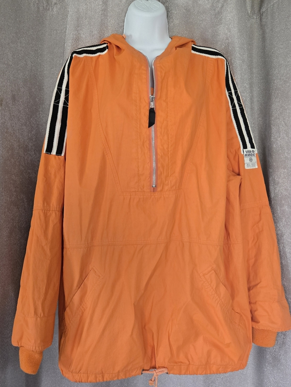 Vintage Vera Moda Orange Half-Zip Hooded Pullover Windbreaker